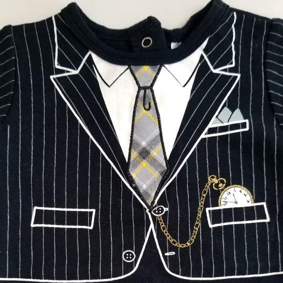 3/$25 Baby Essentials Boy's Suit/Neck Tie Print Onesie Bodysuit Size 9 Months - Picture 3 of 9